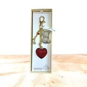 Eye Candy Red and Gold Heart Teddy Bear Rhinestones Keychain Bag Charm